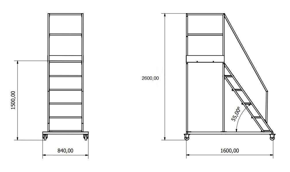 Stalowy podest roboczy 5 stopni + platforma, jezdny