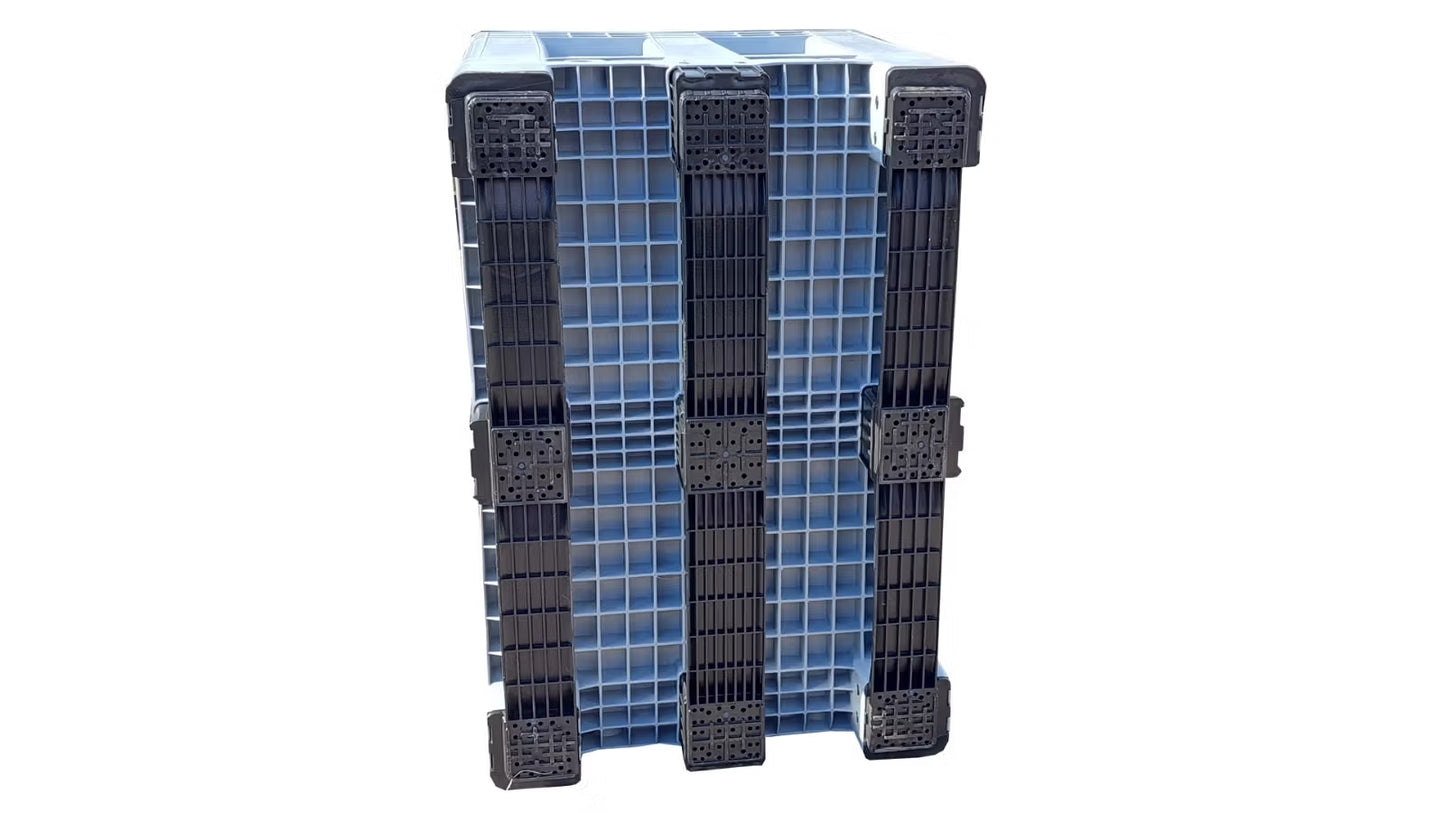 Skrzyniopaleta z plastiku, pełna szara na płozach o wymiarach 1200x1000x790 mm