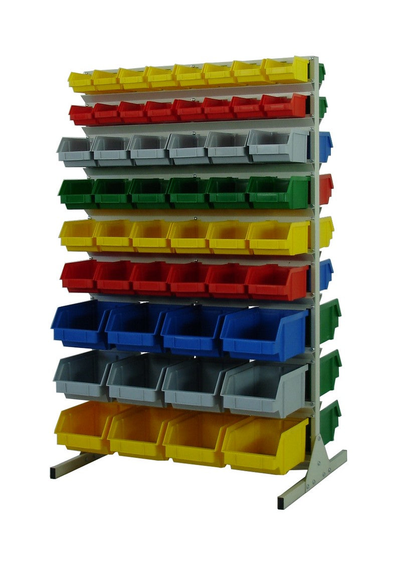 Lentyna dirbtuvių konteineriams, dvipusė 104 konteineriams - išmatavimai: 1473x916x670mm, lentyna su konteineriais