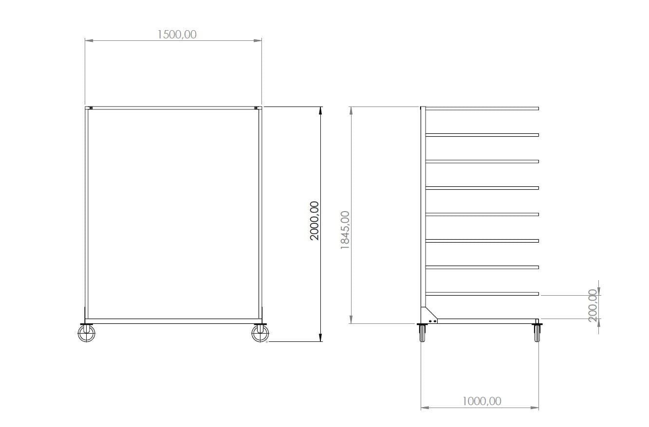 Mobilny regał wspornikowy jednostronny 1500x1000x2000