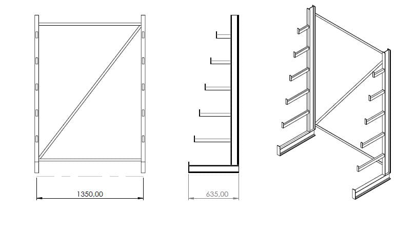 Regał choinkowy, wspornikowy jednostronny wym. 2000x1350x635