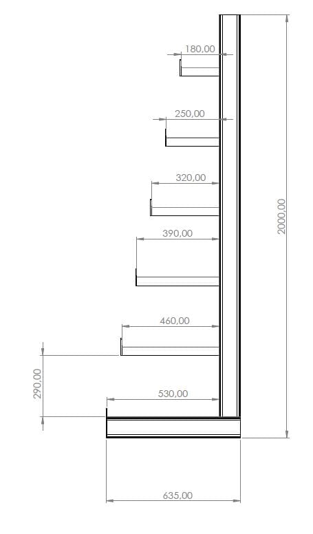 Regał choinkowy, wspornikowy jednostronny wym. 2000x1350x635