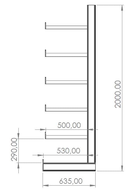 Regał równoramienny, wspornikowy jednostronny wym. 2000x2700x635