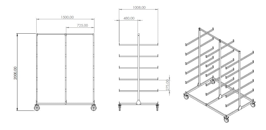 Mobilny regał wspornikowy dwustronny 1500x1000x2000