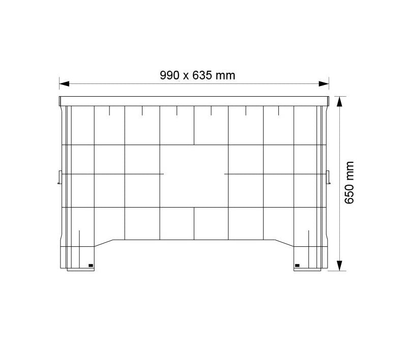 Pojemnik plastikowy szary na 4 stopach wym. 990x635x650 mm - CT-F - (skrzyniopaleta)