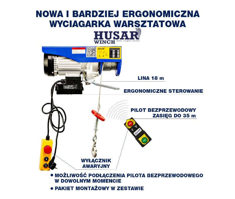 Dirbtuvių gervė, elektrinė Husar BSTP, apkrova 500-990 kg (belaidis nuotolinio valdymo pultas)