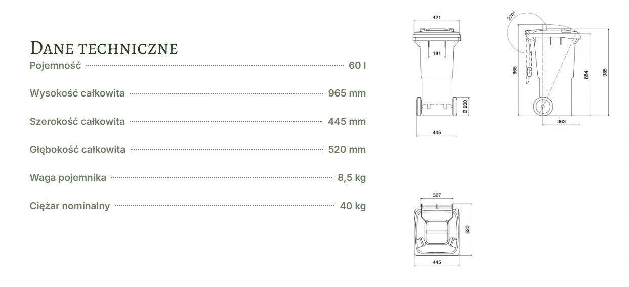 Waste sorting container on wheels with a capacity of 240 l