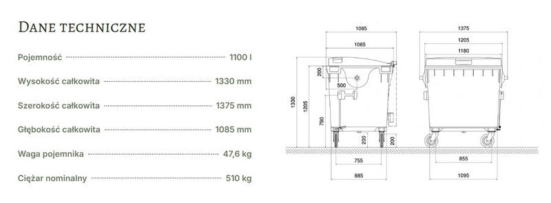 Waste sorting container on wheels with a capacity of 240 l