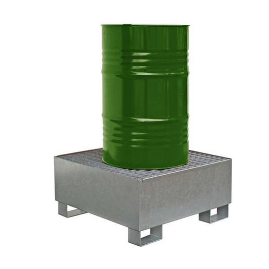 Nuvarvėjimo padėklas, cinkuotas, su grotelėmis 1 statinei, kurios talpa 225 l, matmenys. 860 x 860 x 410 mm