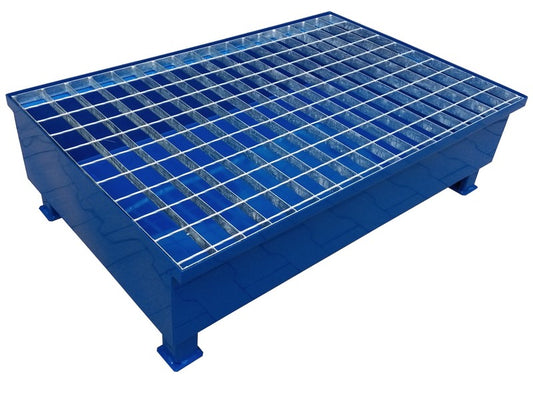 Plieninis nuvarvėjimo padėklas su tinkleliu 2 statinėms, 220 l talpos, matmenys 1200x800x330mm