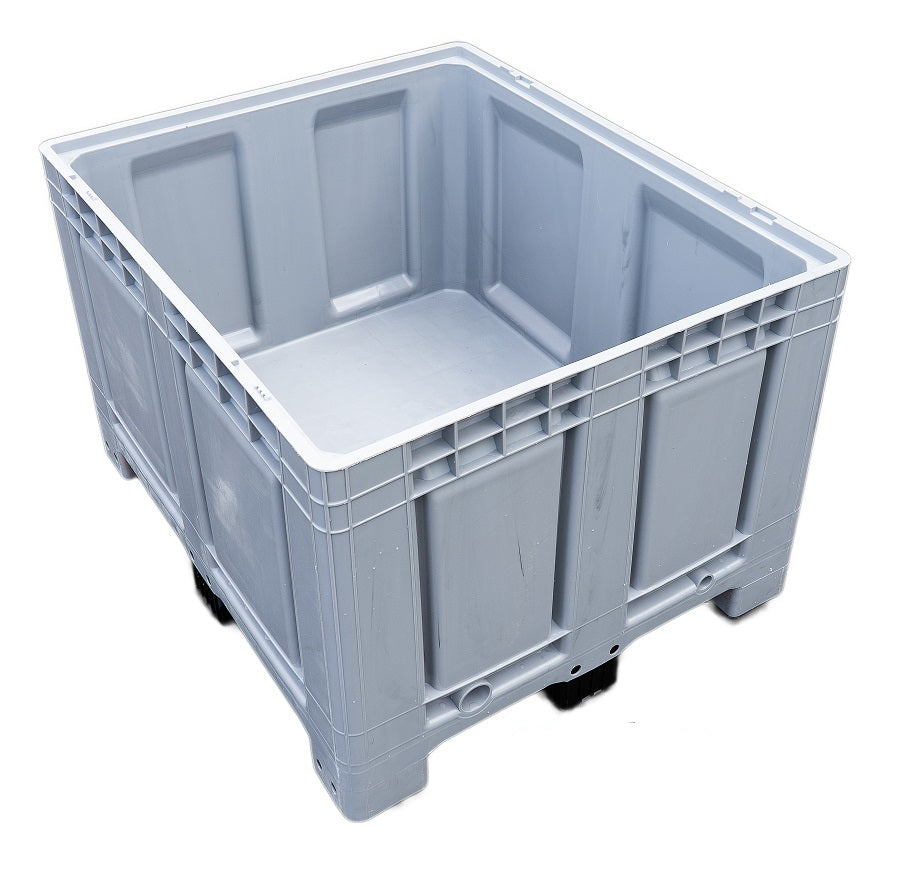 Plastikinė padėklų dėžė, visiškai pilka su kojelėmis, matmenys 1200x1000x790 mm