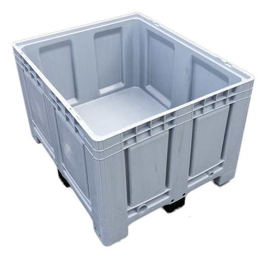 Plastikinė padėklų dėžė, visiškai pilka su kojelėmis, matmenys 1200x1000x790 mm