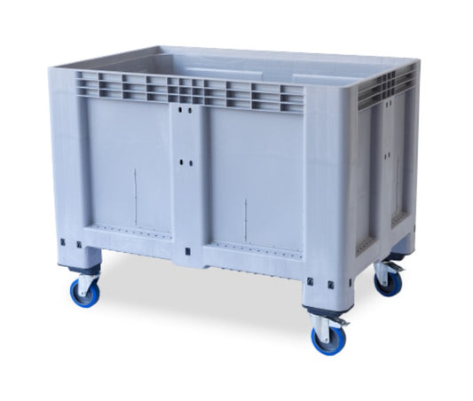 Skrzyniopaleta plastikowa pełna szara na stopach i kołach wym. 1200x800x800 mm - CTH-2-KO
