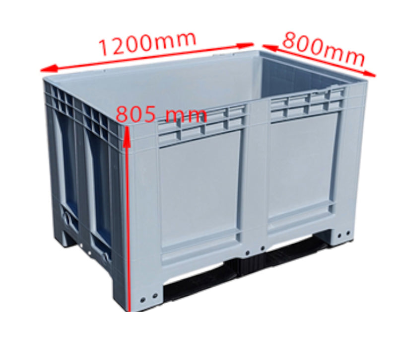 Skrzyniopaleta plastikowa pełna szara na 2 płozach wym. 1200x800x790 mm