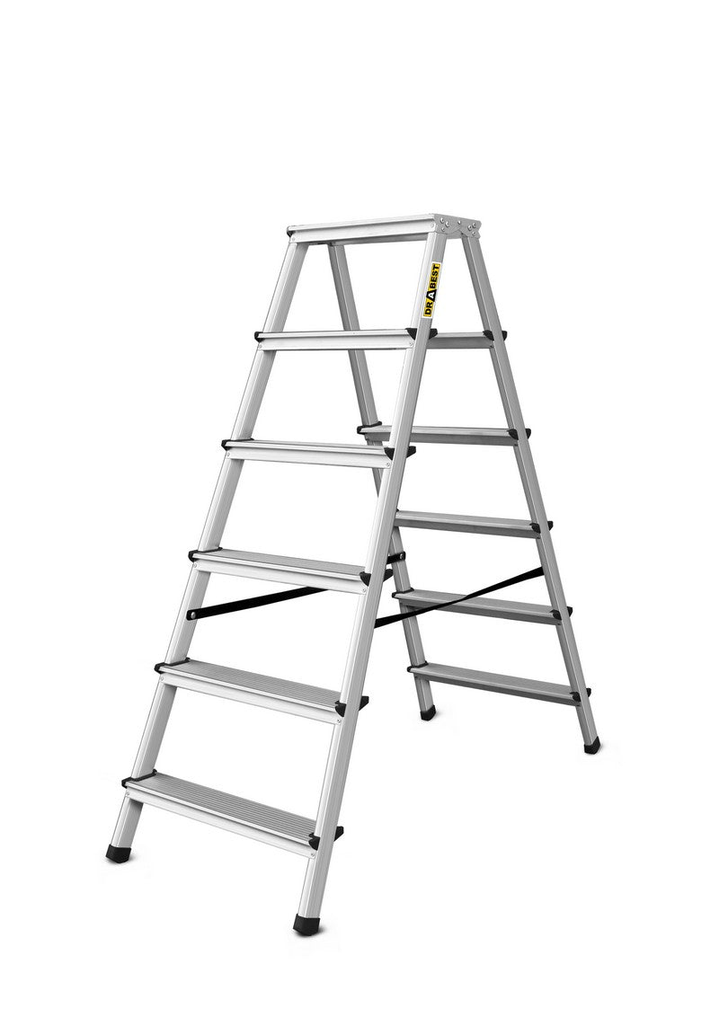 Aluminum ladder, double-sided, 6 steps, 125kg strength