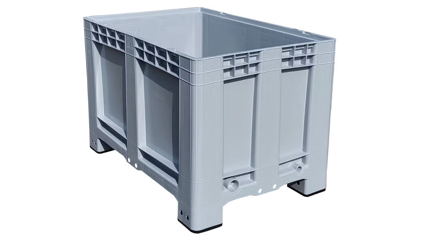 Skrzyniopaleta plastikowa pełna szara na stopach (wym. 1200x800x790 mm)