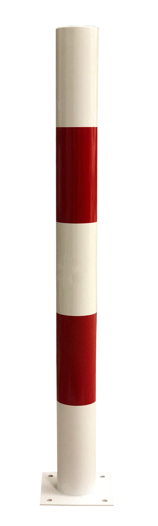 Słupek ochronny stalowy biały z czerwonymi pasami (wys. 1000 mm)
