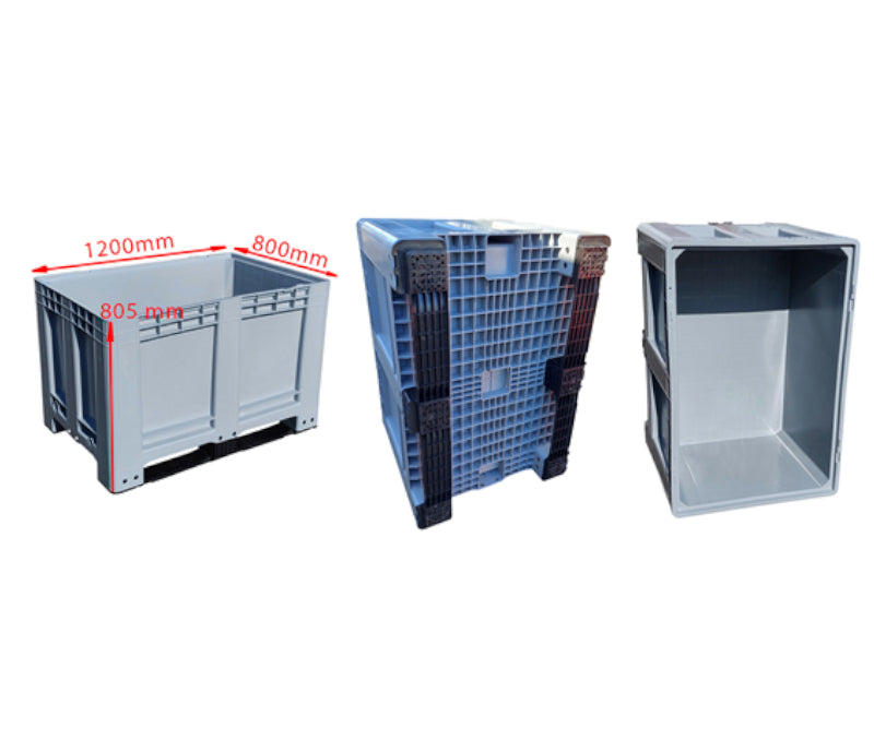 Skrzyniopaleta plastikowa pełna szara na 2 płozach wym. 1200x800x790 mm