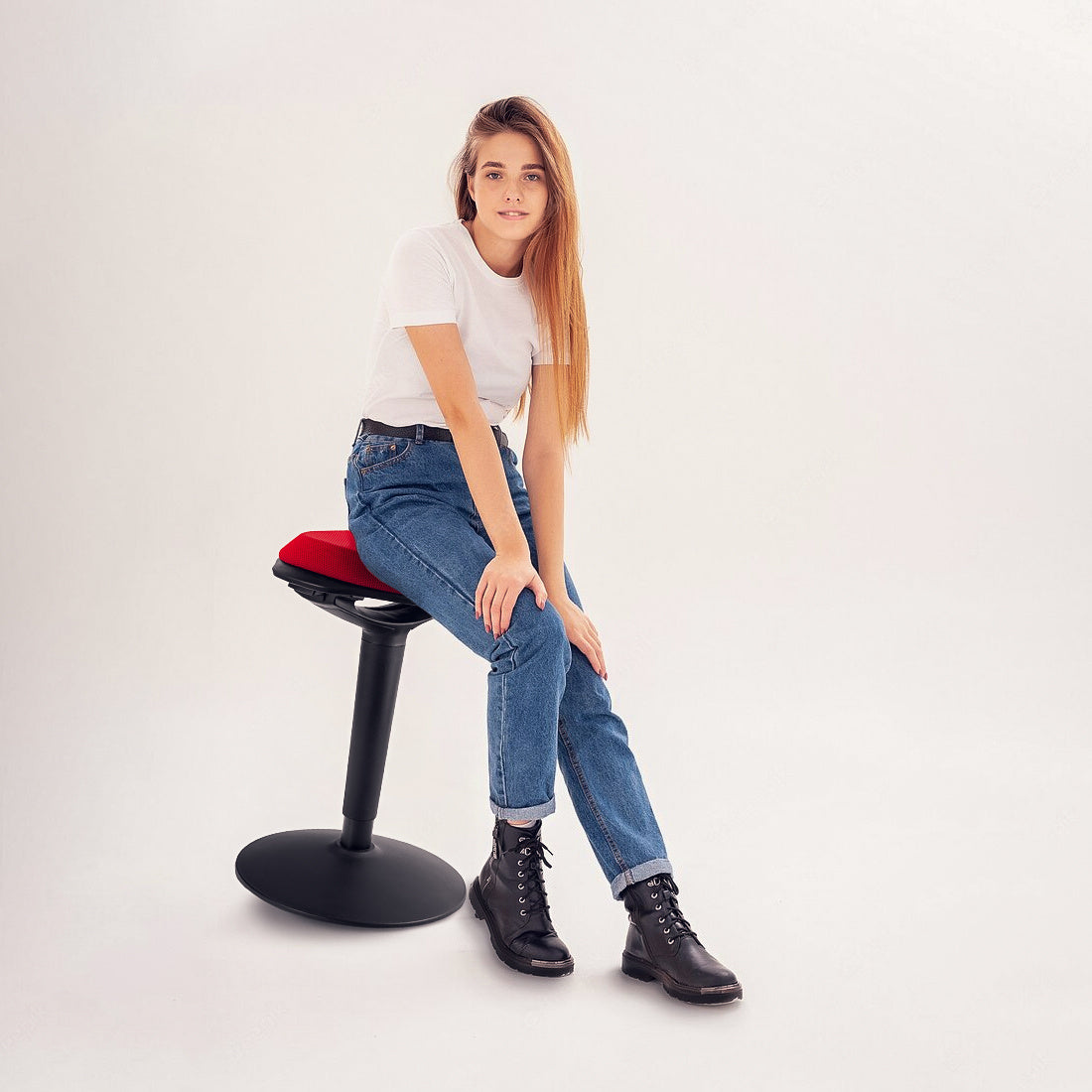 Adjustable ergonomic Zippy stool in white and gray 