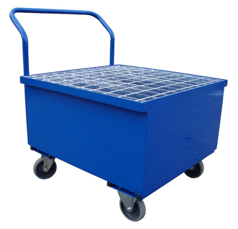 Mobile, steel drip tray with grid, capacity 200 l, dimensions 740 x 740 x 370 mm