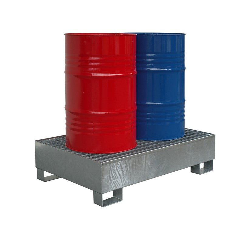 Galvanized drip tray with grid for 2 barrels with a capacity of 214 l, dimensions 1340 x 860 x 320 mm