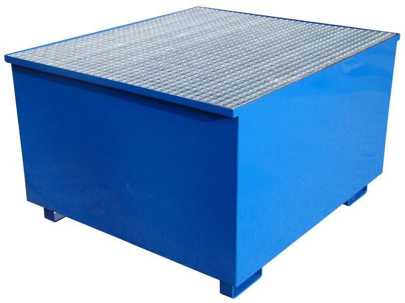 Steel drip tray with grid for 1 IBC container, dimensions 1150 x 1300 x 780 mm